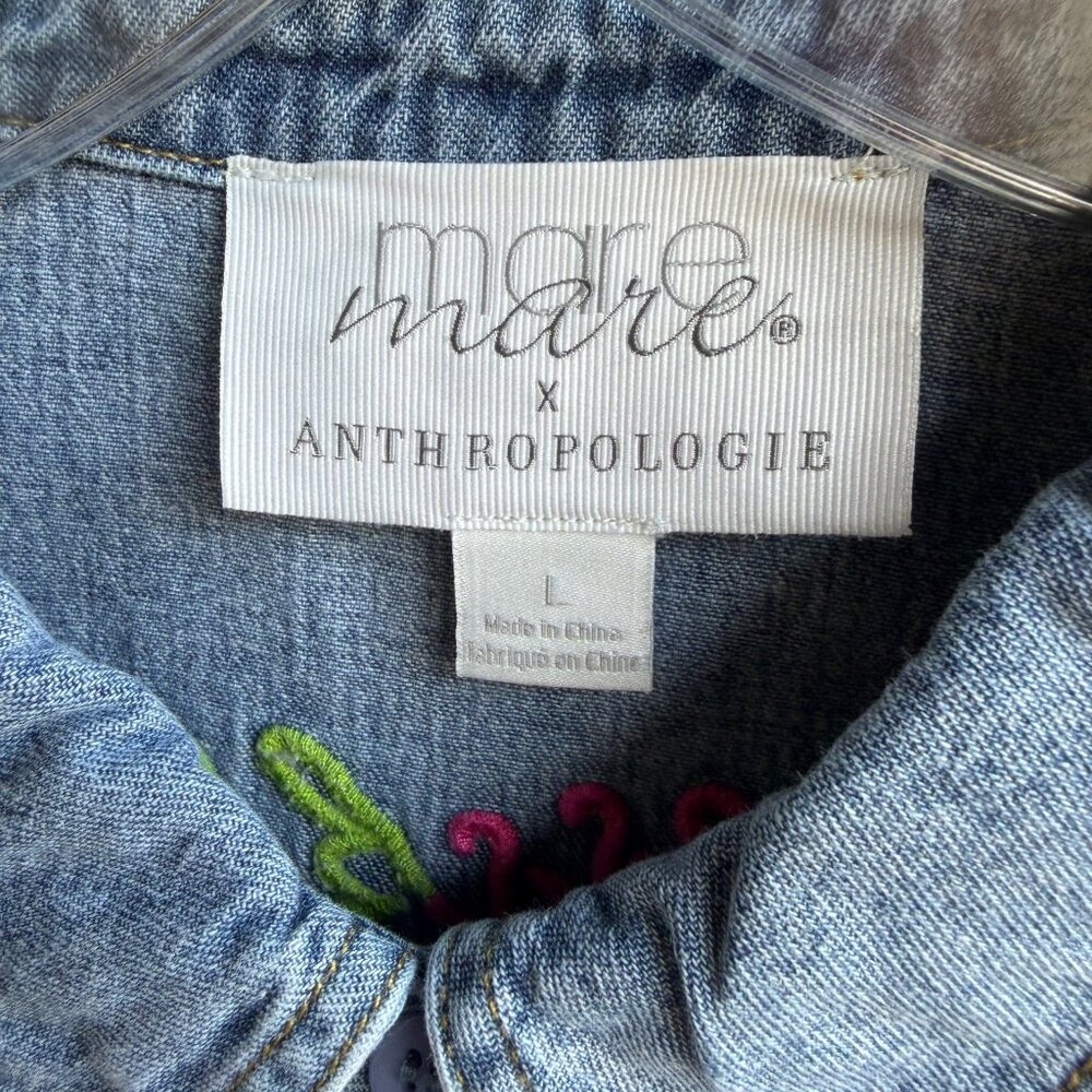 Mare Mare Anthropologie Long Sleeve Button Front Embroidered Denim Shirt Size L - Picture 3 of 8